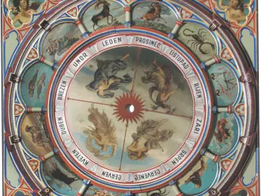 Astronomický číselník, olejomalba na dřevěné desce 255 × 255 cm, uprostřed číselníku měděná kruhová deska o průměru 138 cm, na ní provedena olejomalba. 1898, při opravě v roce 1926 byly německé názvy měsíců nahrazeny názvy českými. Vlastivědné muzeum v Olomouci, sign. CH 992, CH 993.